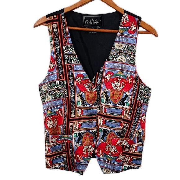 Nicole Miller Silk Vest L Vtg 90s Fragrance Allover Graphic Art Print Graffiti. - Picture 11 of 16